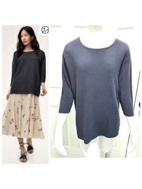 Aritzia Wilfred Blanchard Sweater Linen Blend Navy Blue Top Size Medium